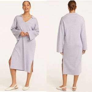 J. Crew Dress Womens Large Purple Collared Sweater Heather Violet Merino Wool